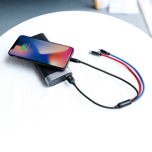 kabel usb baseus 3w1 usb-c / lightning / micro 3,5a 0,3m (czarny) na Arena.pl