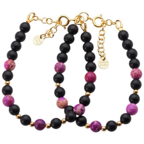 Bransoletka z fioletowym Jaspisem cesarskim i Onyksem – srebro pozłacane 24k na Arena.pl