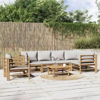 7-cz. zestaw mebli do ogrodu, jasnoszare poduszki, bambus