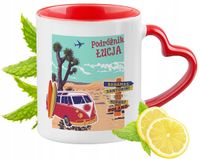 Kubek Czerwony Z Uszkiem W Kształcie Serca Dla Łucji Na Prezent