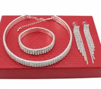 KOMPLET BIŻUTERII SREBRNEJ Z CYRKONIAMI 3 CZĘŚCIOWY CHOKER 3 rz PREMIUM