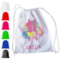 WOREK PLECAK SPORTOWY NA WF DLA DZIECI - BTS + IMIĘ! KPOP KOREA HALLYU ARMY