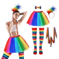 Strój Karnawałowy Damski Tęczowy Spódniczka Tutu Zestaw 5el. Przebranie