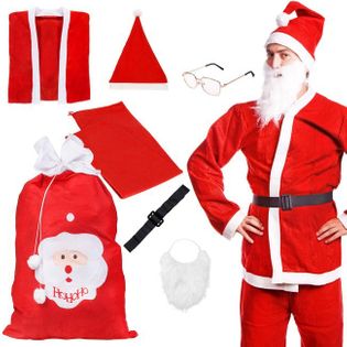 Strój świętego Mikołaja 7 elementowy z workiem czerwony kostium
