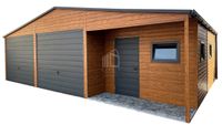 Garaż blaszany 9,5x6m wnęka 2x brama uchylna drzwi 3x okno dach ID1067