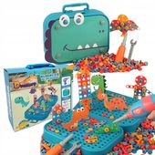 Klocki konstrukcyjne w walizce wkrętarka śrubki do skręcania dinozaur