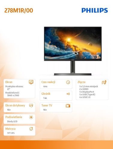 Monitor 278M1R 27 cali IPS 4K HDMIx2 DP HDR na Arena.pl