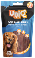 UNIQ PETS Przysmak dla psa miękkie stripsy z kaczki - przekąska psa 80g
