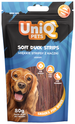 UNIQ PETS Przysmak dla psa miękkie stripsy z kaczki - przekąska psa 80g na Arena.pl