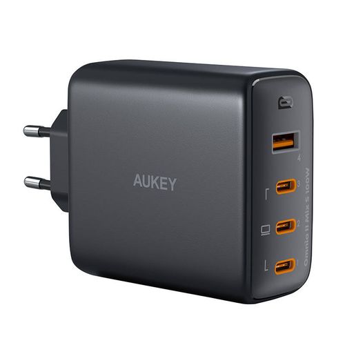 Ładowarka sieciowa Aukey PA-B7S, 1xUSB-A, 3xUSB-C, 100W GaN (czarna) na Arena.pl