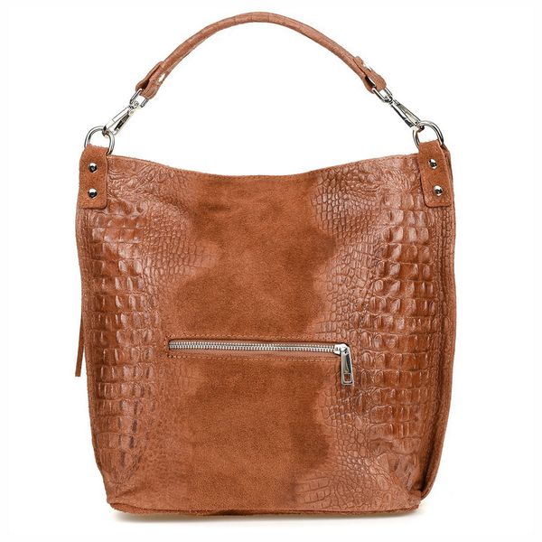 VERA PELLE torebka zamszowa worek kroko z paskiem na ramię V476 brązowa zdjęcie 3