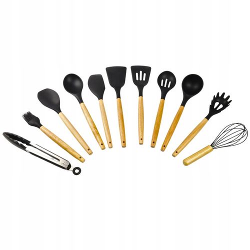 PRZYBORY KUCHENNE SILIKONOWE 12el czarne ZESTAW PRZYBORÓW KUCHENNYCH STOJAK na Arena.pl