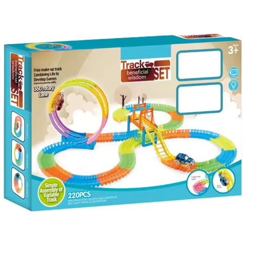 Tor Samochodowy Wyścigowy Kolejka Duży Puzzle Klocki Zestaw  2x Autko na Arena.pl