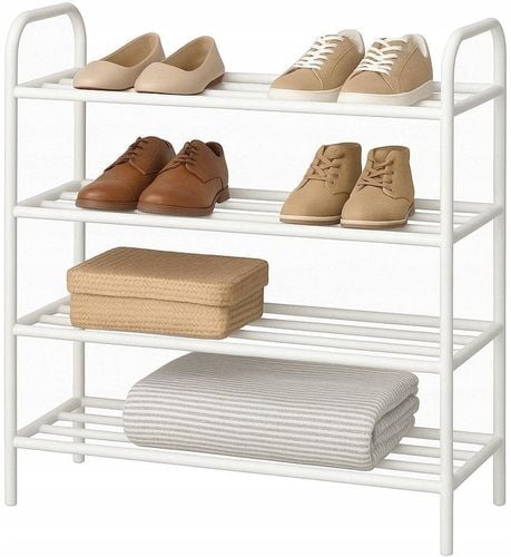 REGAŁ STOJAK METALOWY DUŻY PÓŁKA NA BUTY 4 POZIOMOWA STYLOWA BIAŁA na Arena.pl