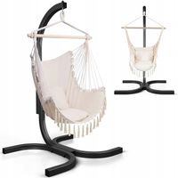 SOLIDNE KRZESŁO BRAZYLIJSKIE STELAŻ KOKON FOTEL WISZĄCY BEŻOWY BOHO WYGODNY