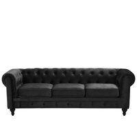 Sofa 3-osobowa welurowa czarna CHESTERFIELD