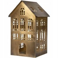 LAMPION DOMEK NA ŚWIĘTA metalowy złoty do salonu sypialni wys. 30cm