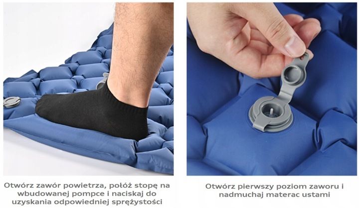 ULTRALEKKA MATA WBUDOWANA POMPKA KARIMATA GRUBY WYGODNY MATERAC ŁÓŻKO BLUE zdjęcie 15