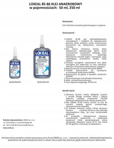 KLEJ DO GWINTÓW USZCZELNIAJĄCY LOXEAL 85-86 TRUDNO DEMONTOWALNY 50 ml na Arena.pl