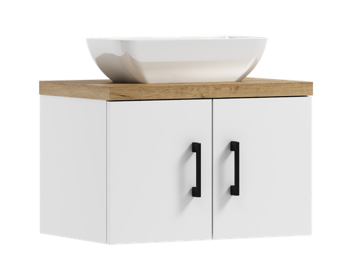 Szafka łazienkowa wisząca MARKUS 60 biały/dąb  z umywalką Lara (W3) na Arena.pl