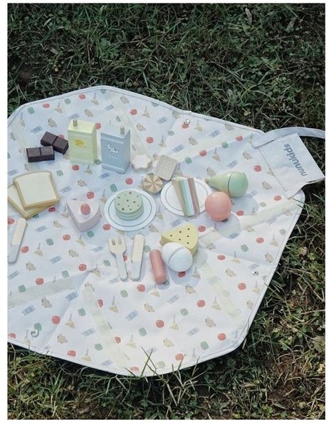 Drewniany Zestaw Piknikowy Dla Dzieci Nunukids Piknik Torba Mata Akcesoria zdjęcie 5