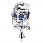 Zawieszka SREBRO 925 Charms Koralik Sowa z czapką absolwenta