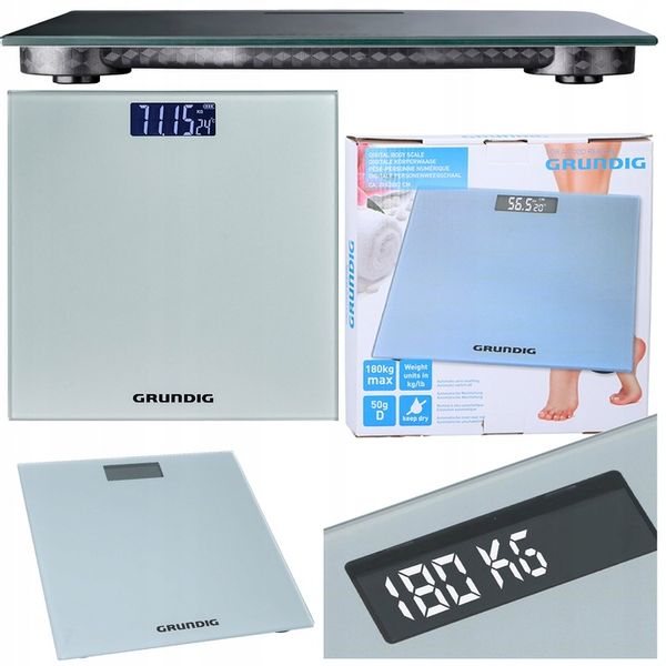 Waga łazienkowa Grundig z termometrem WYŚWIETLACZ LCD SZKLANA do 180kg zdjęcie 5