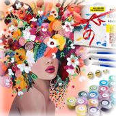 Zestaw do malowania po numerach - kobieta z kwiatami we włosach