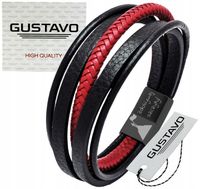 Bransoletka SKÓRZANA czerwona splot GRAWER prezent