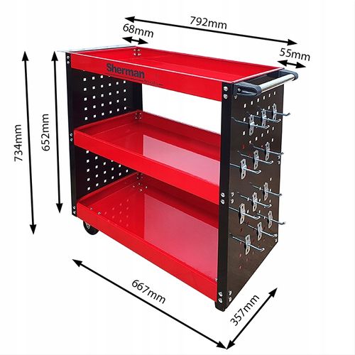 Wózek trzypółkowy warsztatowy narzędziowy 3PA cz ze ściankami Sherman na Arena.pl