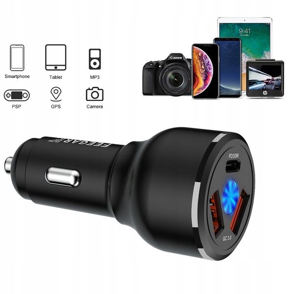 Feegar Ładowarka Samochodowa 3Xusb 9A Qc3.0 66W Pd zdjęcie 4