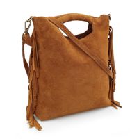 VERA PELLE torebka zamszowa listonoszka boho z frędzlami V406 camel