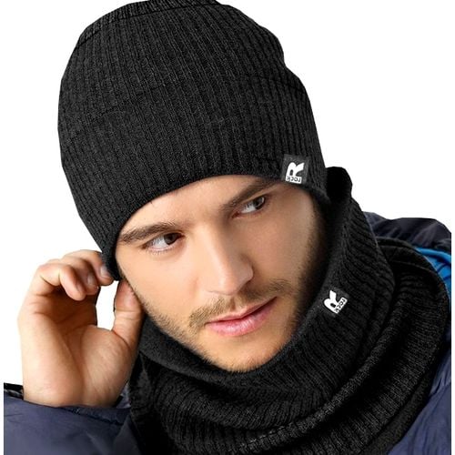 Zimowy KOMPLET Męski CZAPKA + KOMIN + RĘKAWICZKI DO TELEFONU CIEPŁY czarny na Arena.pl