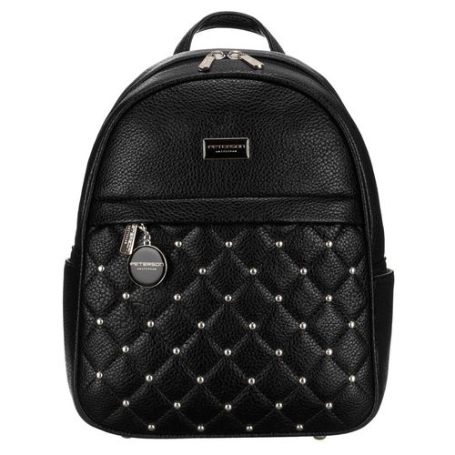 elegancki czarny mały plecak damski zdobiony pikowaniem i srebrnymi nitami na Arena.pl