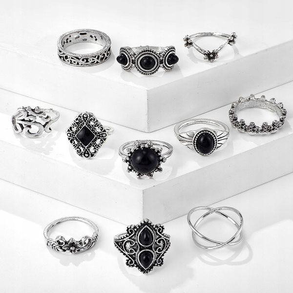 Srebrny ZESTAW PIERŚCIONKÓW RETRO PUNK BOHO 02 zdjęcie 3
