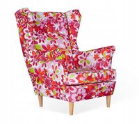 Fotel uszak ARI PRINT skandynawski Family Meble duże kwiaty fuksja lil