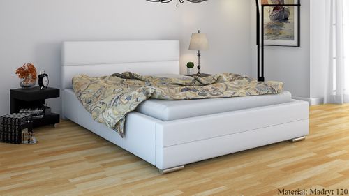 BIAŁE ŁÓŻKO 140x200 ŁÓŻKO TAPICEROWANE STELAŻ POJEMNIK na Arena.pl