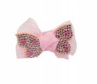 Dziewczęca gumka kokardka z cyrkoniami 5,5cm różowy