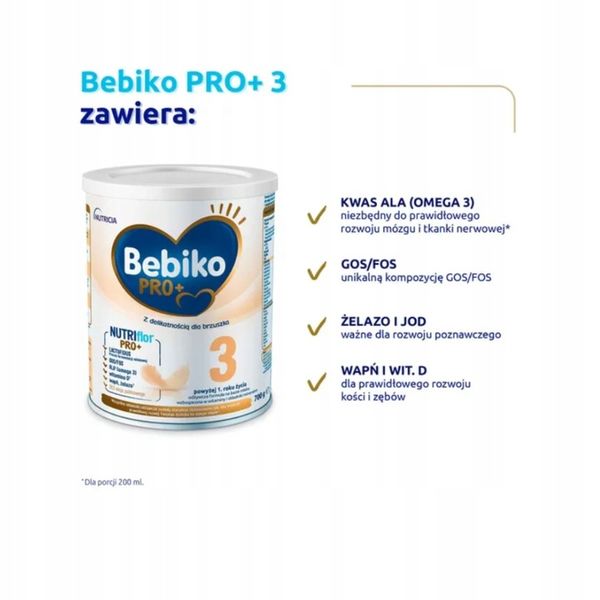 BEBIKO PRO+ 3 MLEKO MODYFIKOWANE 12 m+ 700g zdjęcie 3
