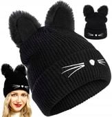 Ciepła Czapka Ocieplana Damska Zimowa Kot Uszy