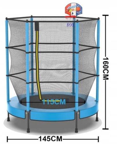 TRAMPOLINA OGRODOWA Z WYSOKĄ SIATKĄ I KOSZEM 145 CM Dla Dzieci na Arena.pl
