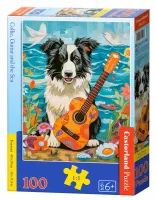 Puzzle 100 elementów. Collie z gitarą nad morzem