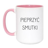KUBEK "PIEPRZYĆ SMUTKI" Wzór - Duży Biało-Różowy 450 ml