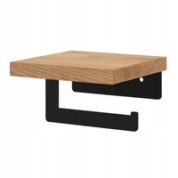 Uchwyt na papier toaletowy czarny LOFT metalowy z naturalną dębową półką W3