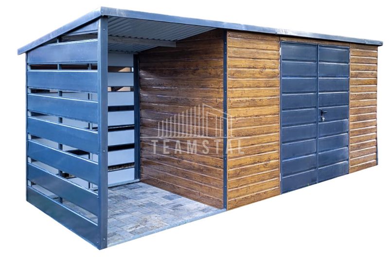 Schowek - Domek ogrodowy 4x2m + Wiata 1,5m - Drzwi Dach Spad w tył  TS639 zdjęcie 1