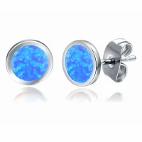 ELEGANCKIE RODOWANE SREBRNE KOLCZYKI WKRĘTKI KÓŁKA KÓŁECZKA NIEBIESKI OPAL