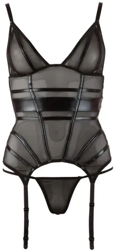 cottelli collection koszulka siateczkowa z paskami i stringi l, czarna na Arena.pl