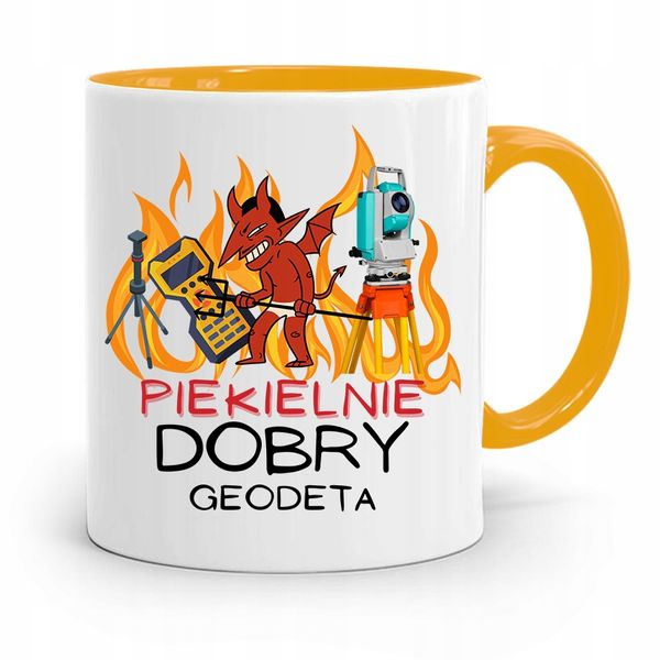 Kubek Żółty Geodety Piekielnie Dobry Geodeta Z Nadrukiem Ze Zdjęciem zdjęcie 1