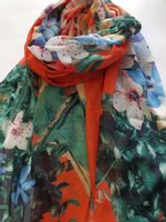 Piękny elegancki szal papugi kwiaty pomarańcz 18