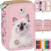 BACKUP PIÓRNIK SZKOLNY TRZYKOMOROWY WYPOSAŻENIE KREDKI PISAKI KOTEK